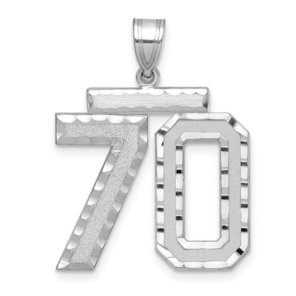 14K Weißgold Großer Gebürsteter Diamantgeschliffener Charm „Zahl 70“