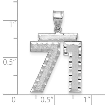 14K Weißgold Großer Gebürsteter Diamantgeschliffener Zahl-71-Charm