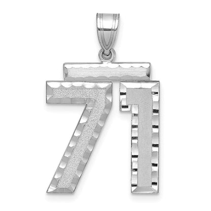 14K Weißgold Großer Gebürsteter Diamantgeschliffener Zahl-71-Charm