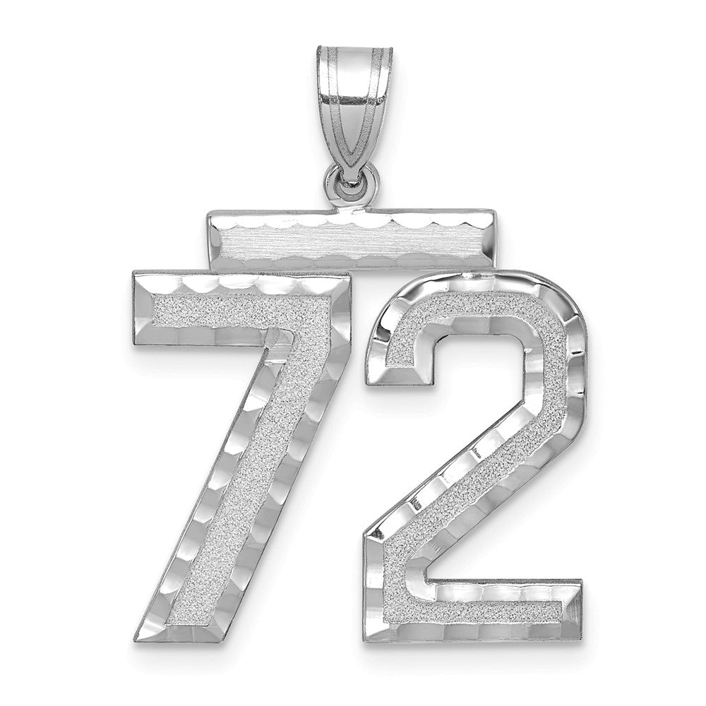 14K Weißgold großer gebürsteter Charm mit Diamantschliff „Zahl 72“