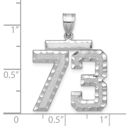 14K Weißgold großer gebürsteter Charm mit Diamantschliff „Zahl 73“