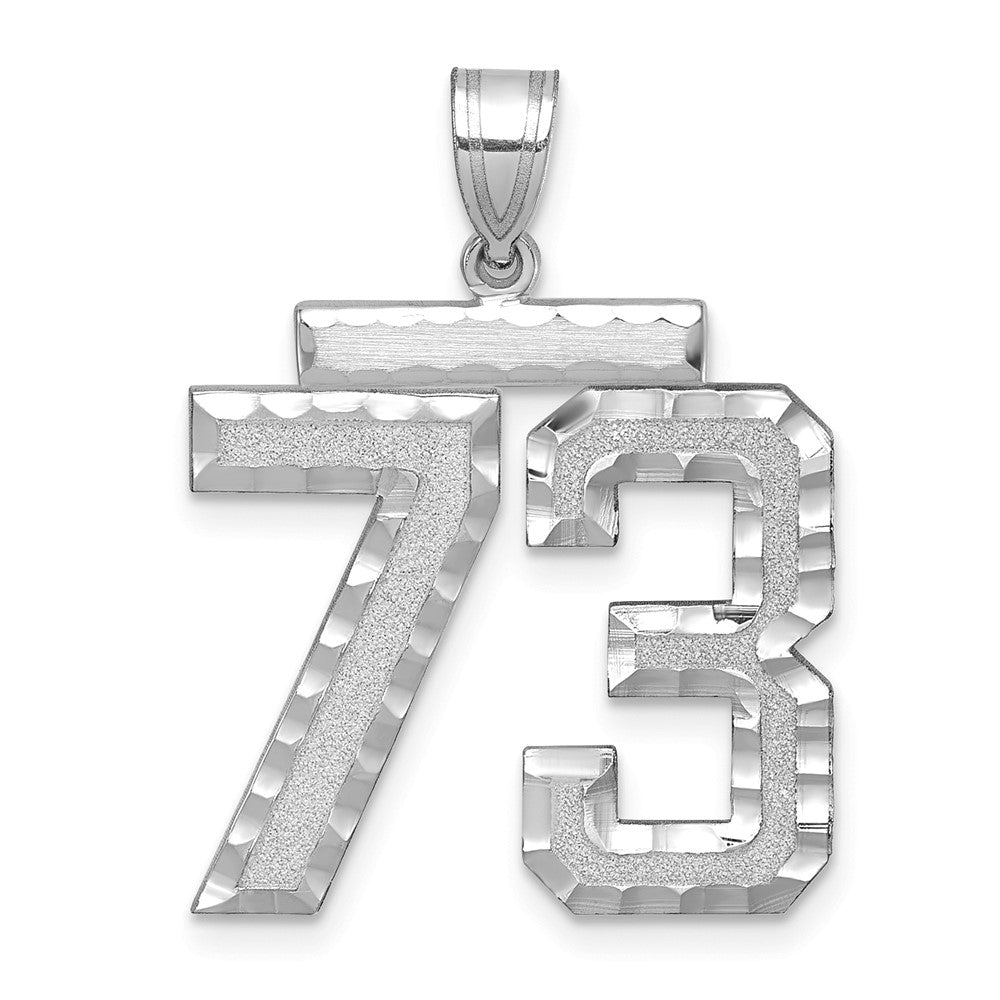 14K Weißgold großer gebürsteter Charm mit Diamantschliff „Zahl 73“