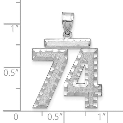 14K Weißgold Großer Gebürsteter Diamantgeschliffener Zahl-74-Charm