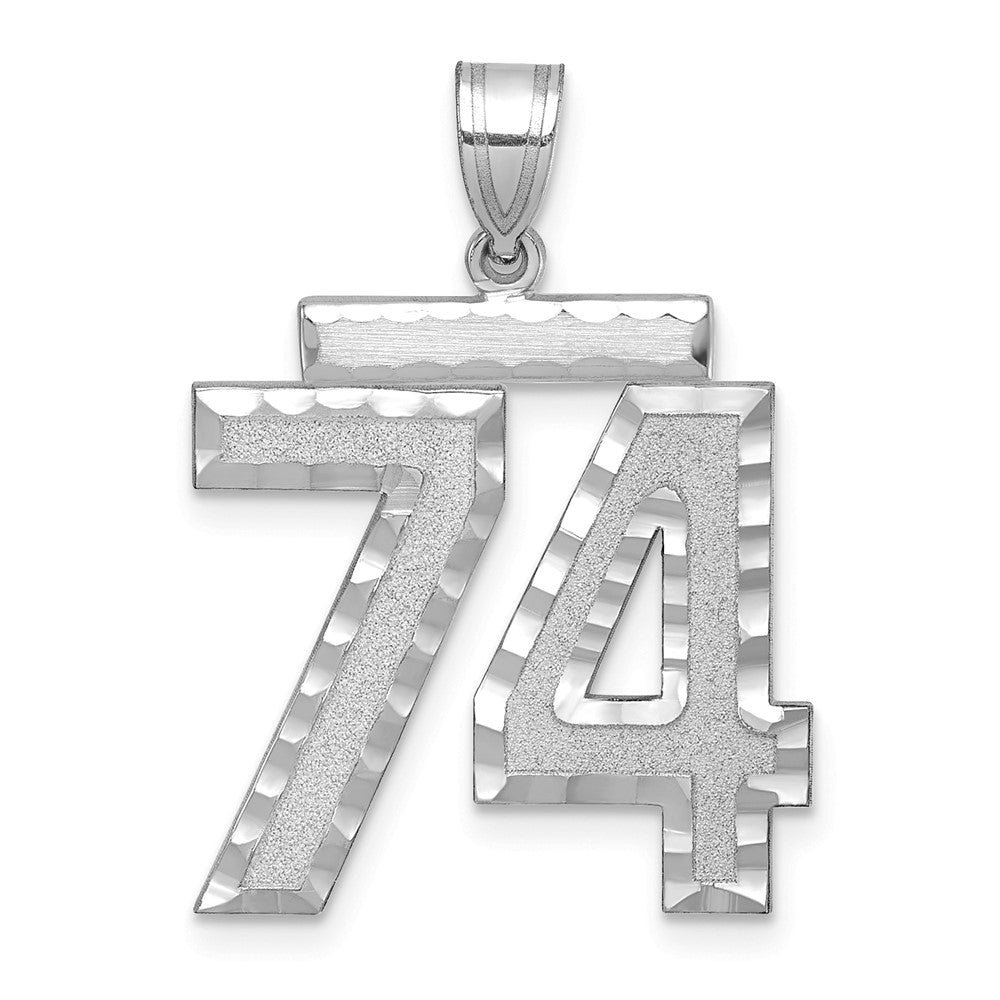 14K Weißgold Großer Gebürsteter Diamantgeschliffener Zahl-74-Charm