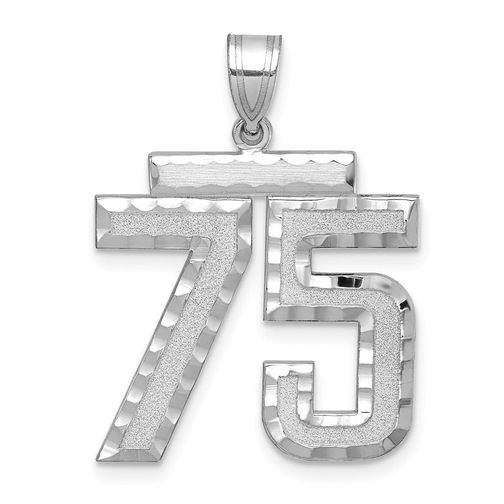 14k Weißgold großer gebürsteter Charm mit diamantgeschliffener Zahl 75