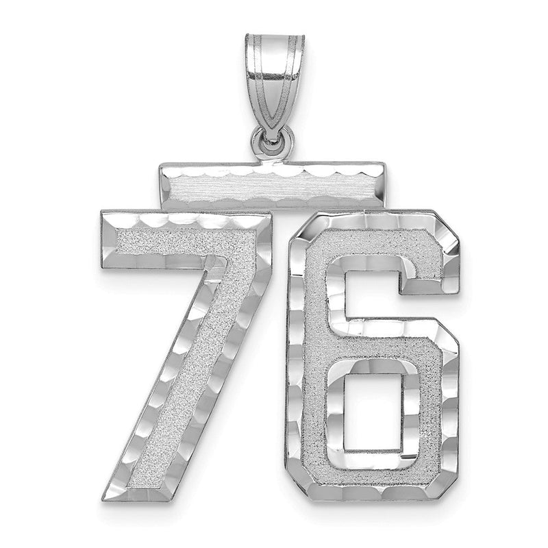 14K Weißgold großer gebürsteter Charm mit diamantierter Zahl 76