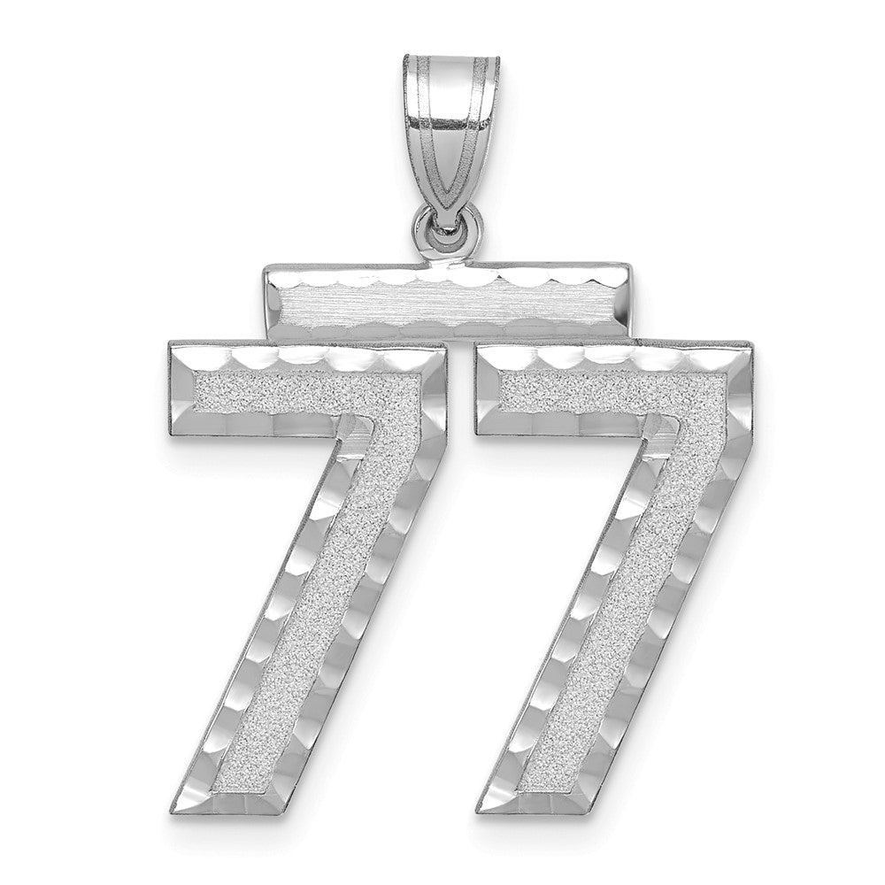 14K Weißgold Großer Gebürsteter Diamantgeschliffener Charm Nummer 77