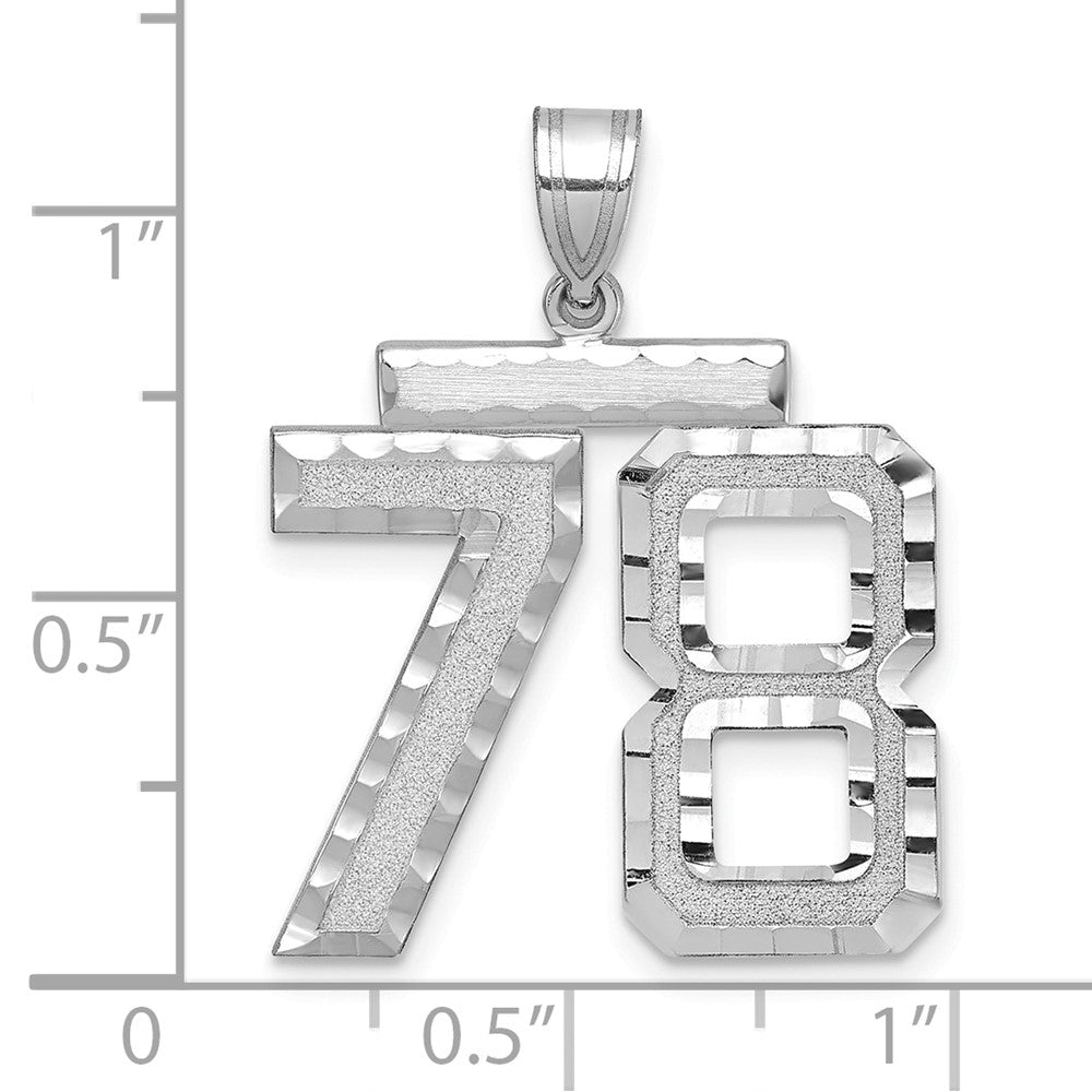 14K Weißgold großer gebürsteter Charm mit Diamantschliff „Nummer 78“