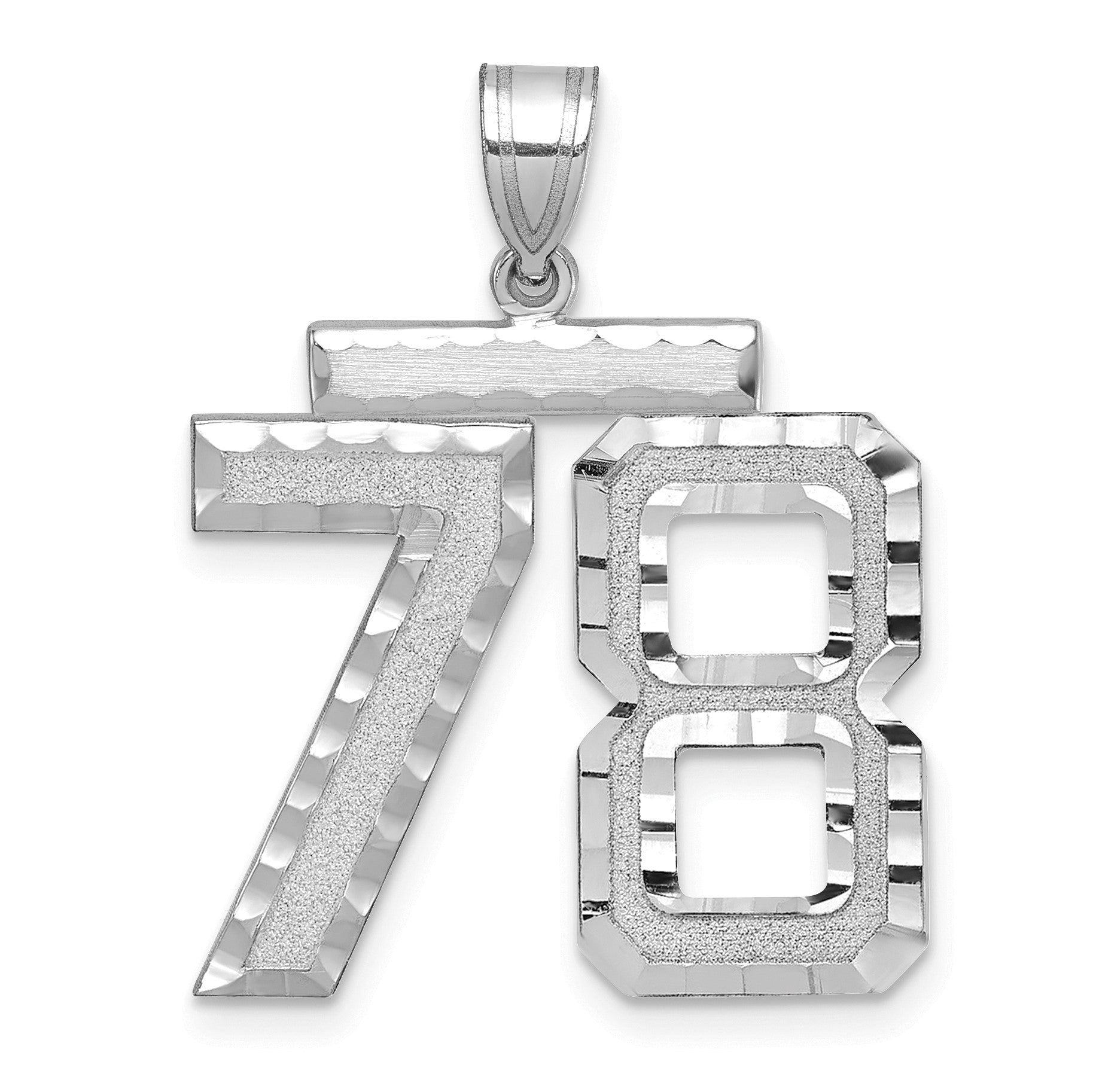14K Weißgold großer gebürsteter Charm mit Diamantschliff „Nummer 78“