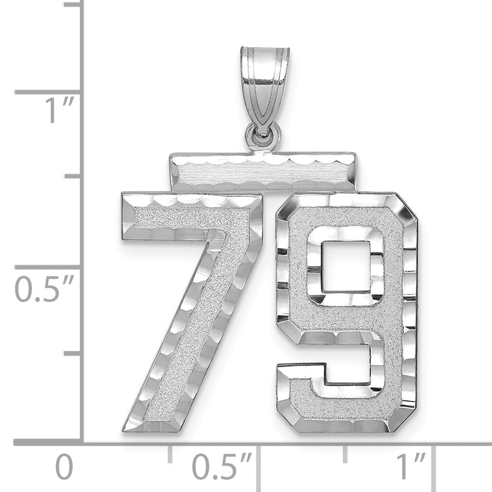14K Weißgold Großer Gebürsteter Diamantgeschliffener Zahl-79-Charm