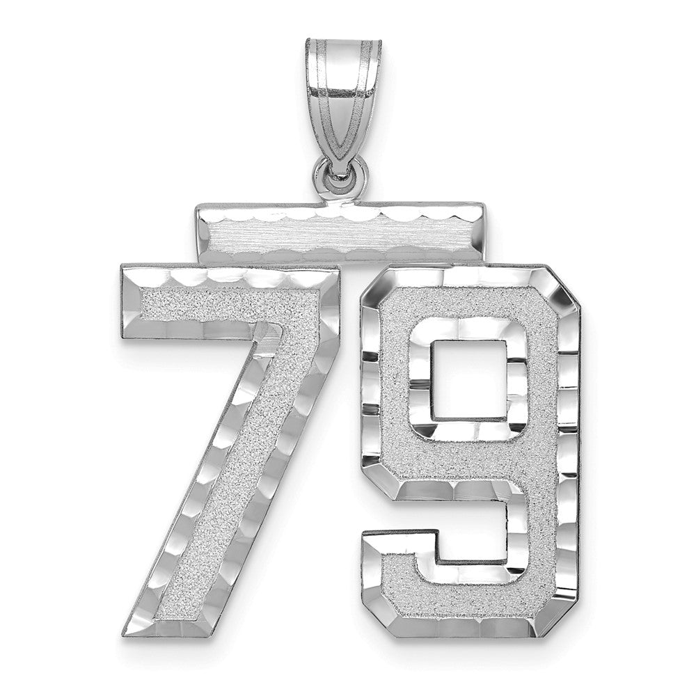 14K Weißgold Großer Gebürsteter Diamantgeschliffener Zahl-79-Charm