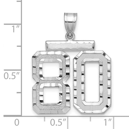 14K Weißgold großer gebürsteter Charm mit Diamantschliff „Zahl 80