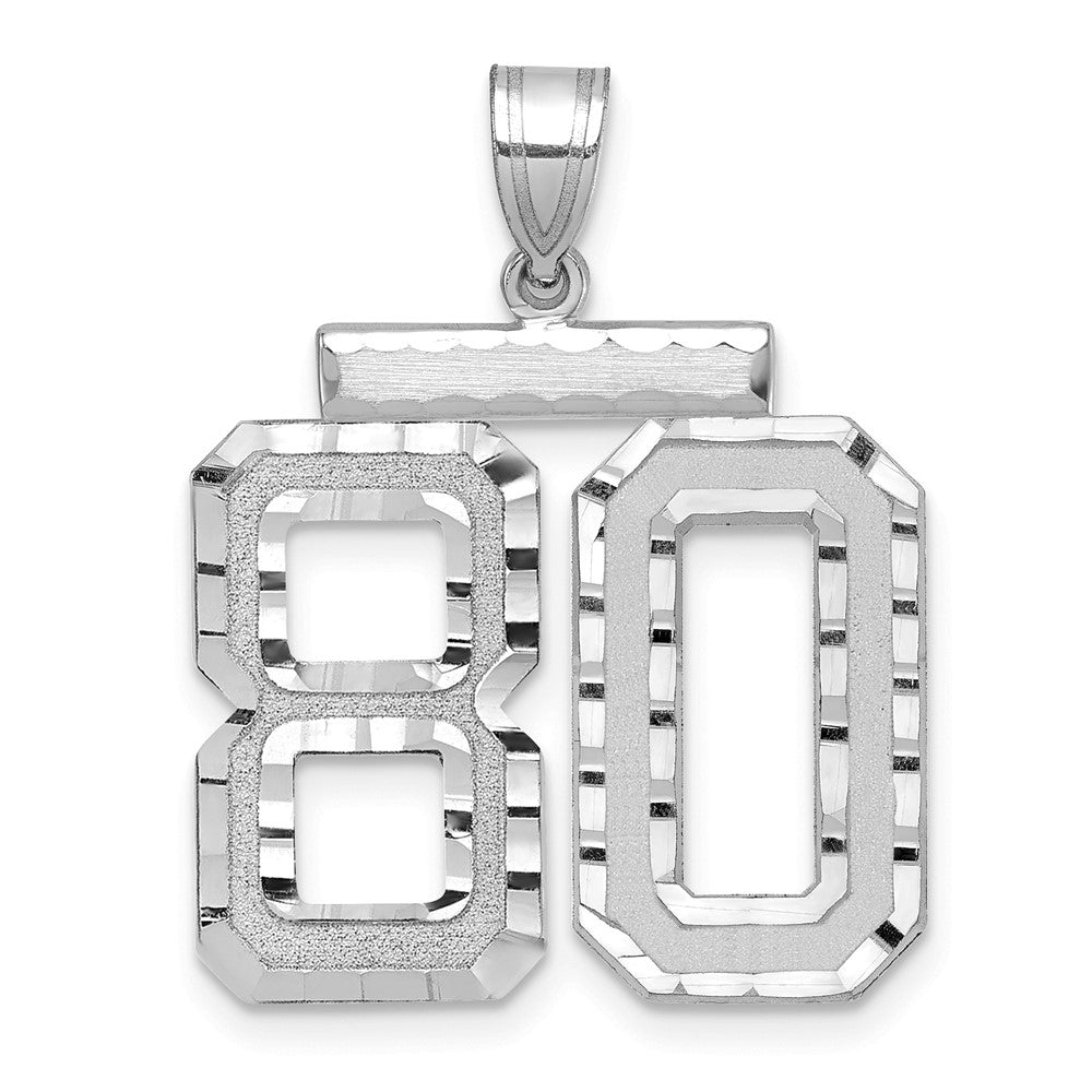 14K Weißgold großer gebürsteter Charm mit Diamantschliff „Zahl 80