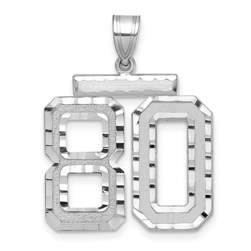 14K Weißgold großer gebürsteter Charm mit Diamantschliff „Zahl 80