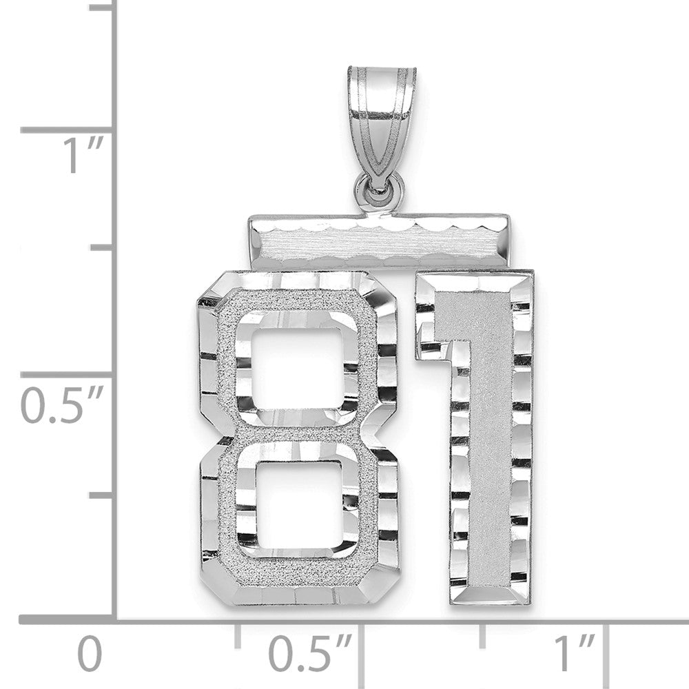 14K Weißgold großer gebürsteter Charm mit Diamantschliff, Zahl 81