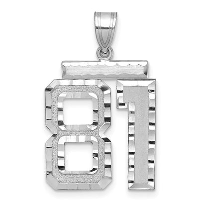 14K Weißgold großer gebürsteter Charm mit Diamantschliff, Zahl 81