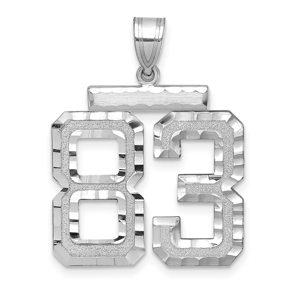 14K Weißgold großer gebürsteter Diamant-Charm mit diamantierter Zahl 83