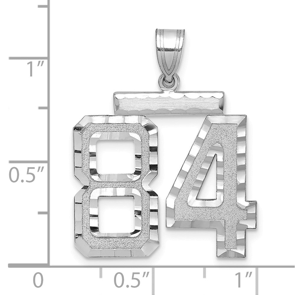 14K Weißgold großer gebürsteter Charm mit Diamantschliff „Zahl 84“
