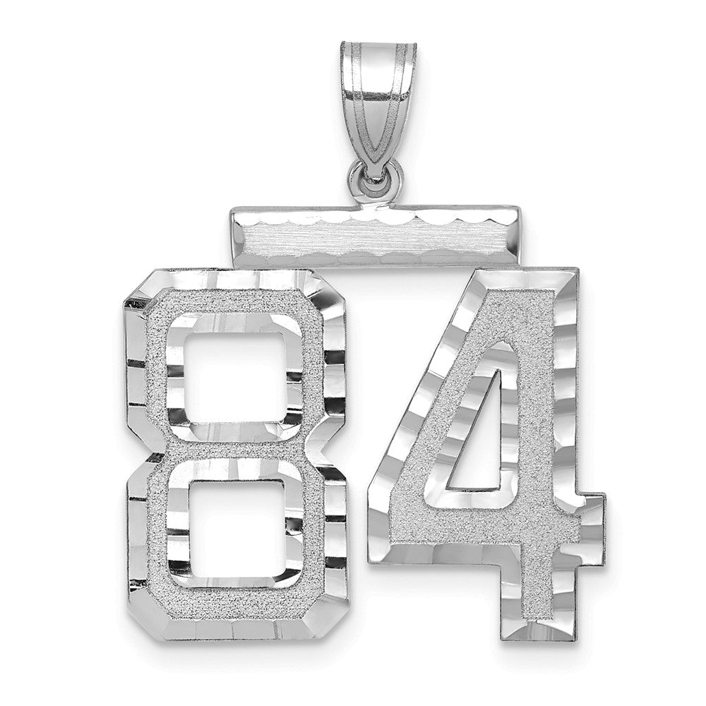14K Weißgold großer gebürsteter Charm mit Diamantschliff „Zahl 84“