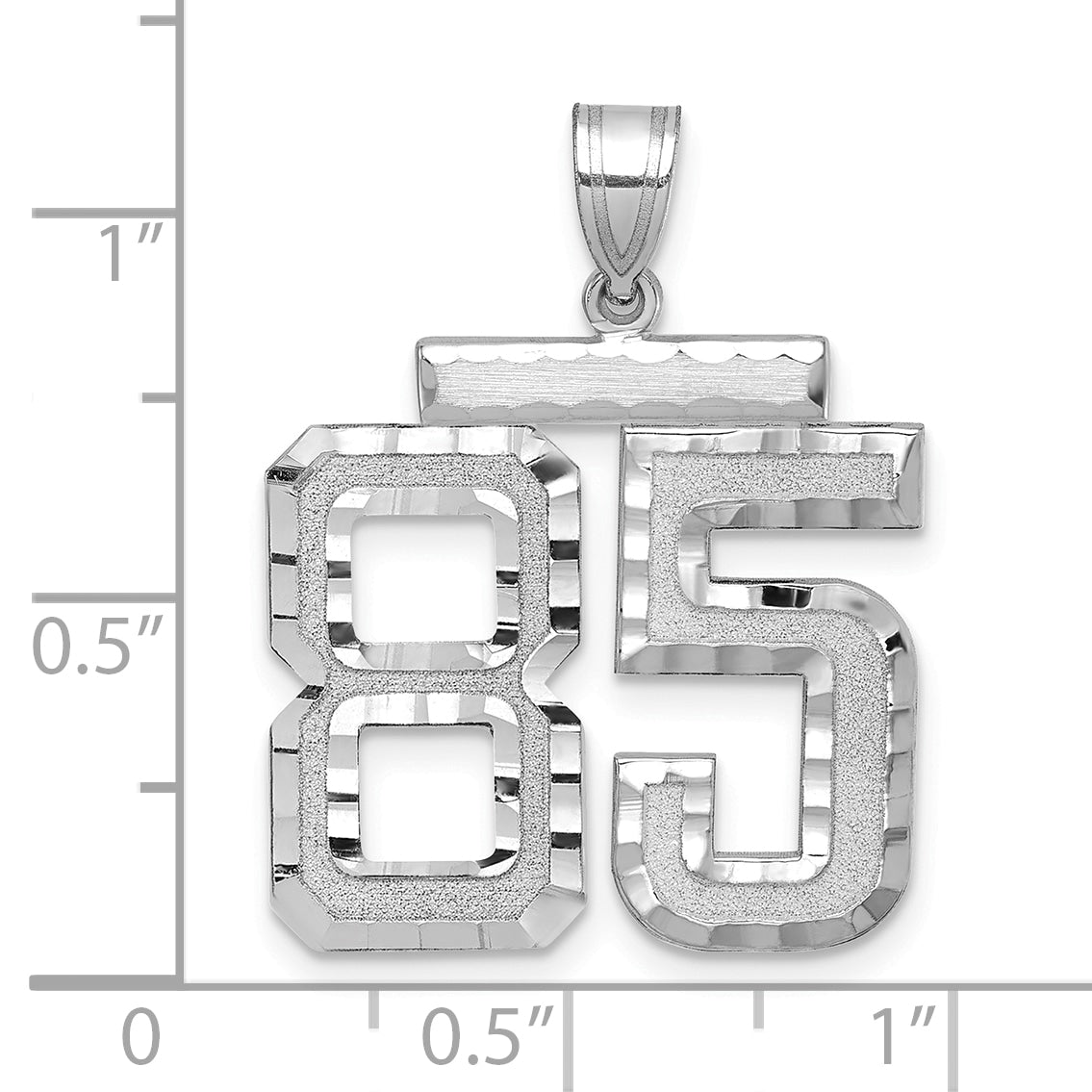 14K Weißgold großer gebürsteter Charm mit Diamantschliff „Zahl 85