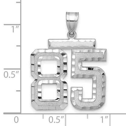 14K Weißgold großer gebürsteter Charm mit Diamantschliff „Zahl 85