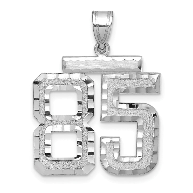 14K Weißgold großer gebürsteter Charm mit Diamantschliff „Zahl 85