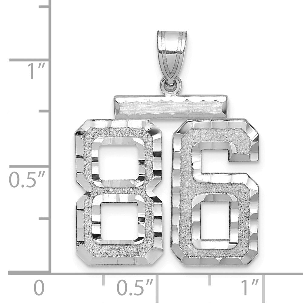 14K Weißgold Großer Gebürsteter Diamantgeschliffener Zahl-86-Charm