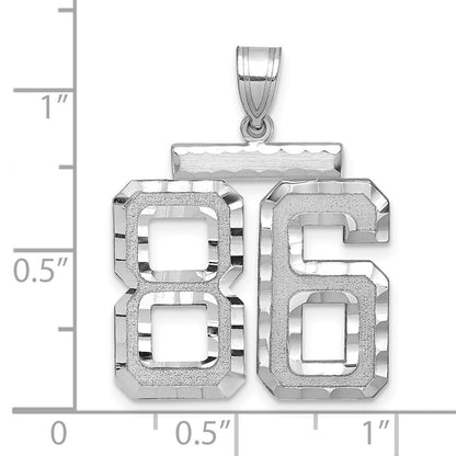 14K Weißgold Großer Gebürsteter Diamantgeschliffener Zahl-86-Charm