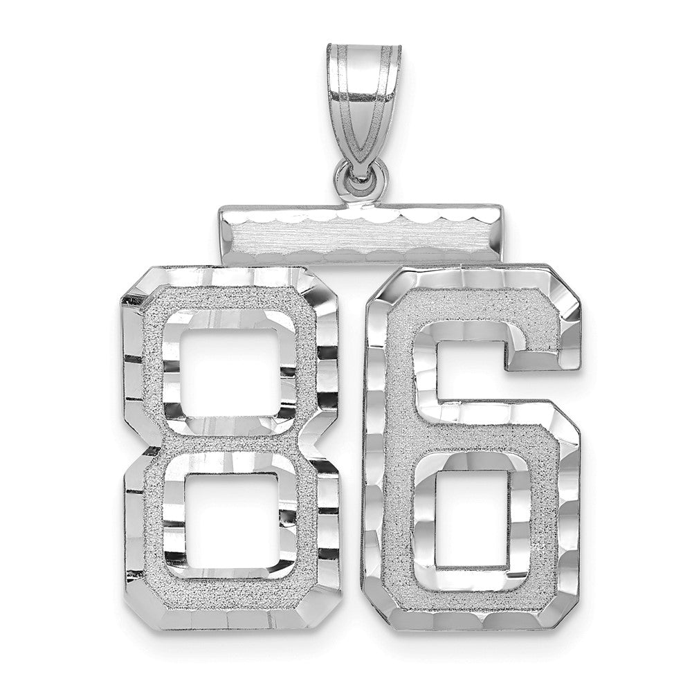 14K Weißgold Großer Gebürsteter Diamantgeschliffener Zahl-86-Charm
