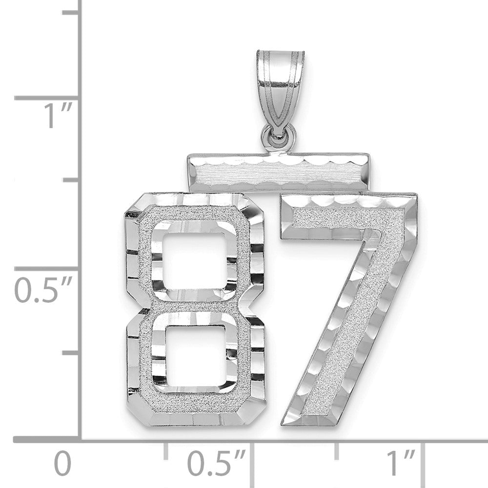 585 Weißgold großer gebürsteter Charm mit Diamantschliff „Zahl 87“