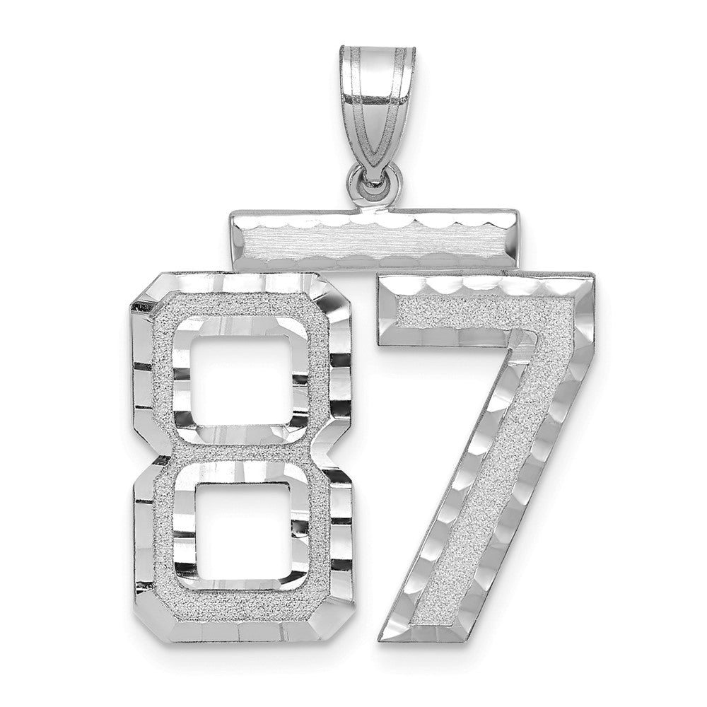 585 Weißgold großer gebürsteter Charm mit Diamantschliff „Zahl 87“
