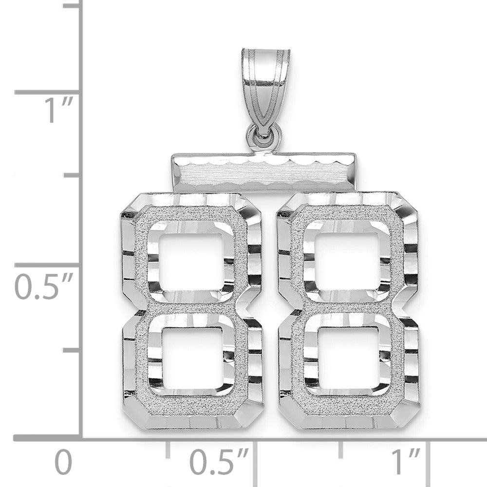 14K Weißgold Großer Gebürsteter Diamantgeschliffener Zahl-88-Charm