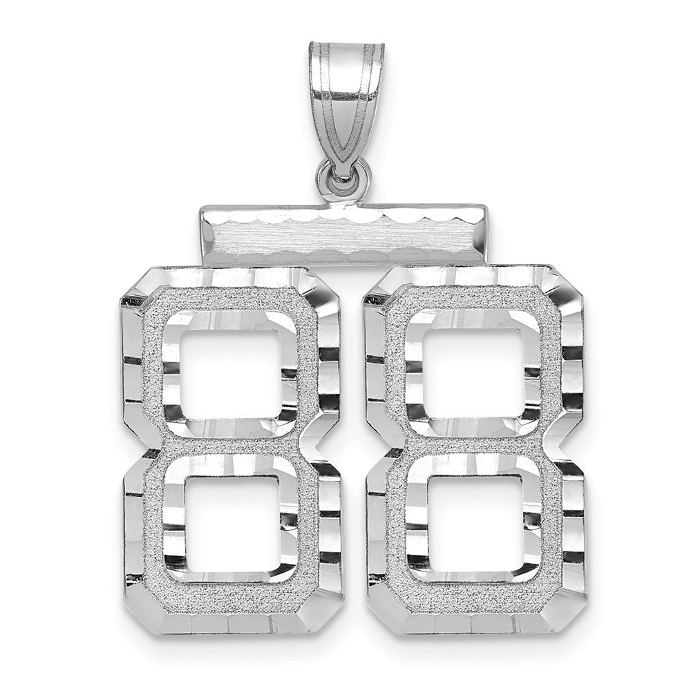 14K Weißgold Großer Gebürsteter Diamantgeschliffener Zahl-88-Charm