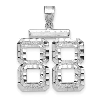 14K Weißgold Großer Gebürsteter Diamantgeschliffener Zahl-88-Charm