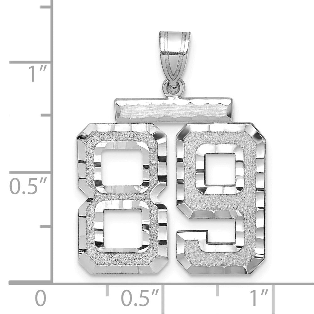 14K Weißgold Großer Gebürsteter Diamantgeschliffener Zahl-89-Charm