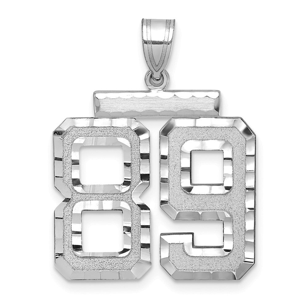14K Weißgold Großer Gebürsteter Diamantgeschliffener Zahl-89-Charm