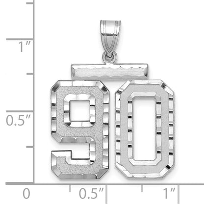 14K Weißgold Großer Gebürsteter Diamantgeschliffener Zahl-90-Charm