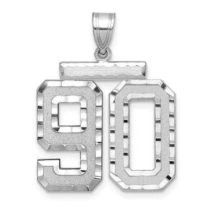 14K Weißgold Großer Gebürsteter Diamantgeschliffener Zahl-90-Charm