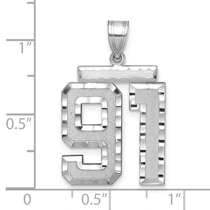 14K Weißgold großer gebürsteter Charm mit Diamantschliff „Zahl 91“