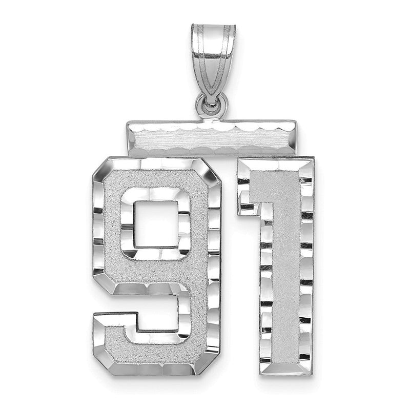 14K Weißgold großer gebürsteter Charm mit Diamantschliff „Zahl 91“