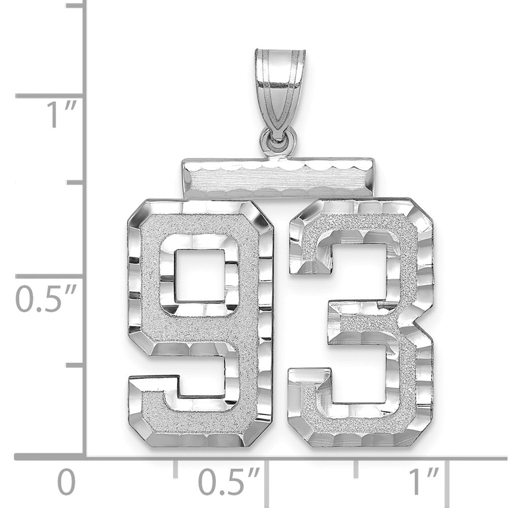 14k Weißgold Großer Gebürsteter Diamantgeschliffener Charm „Zahl 93“