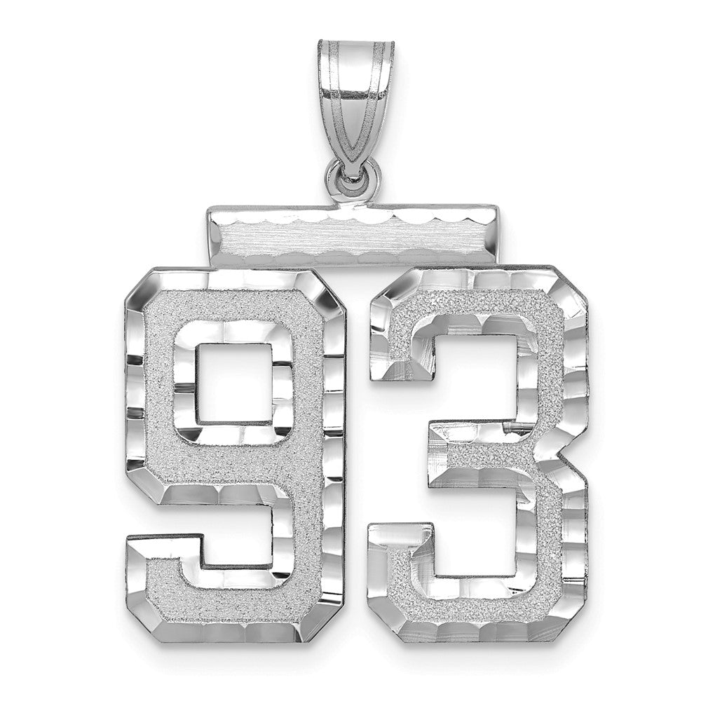 14k Weißgold Großer Gebürsteter Diamantgeschliffener Charm „Zahl 93“