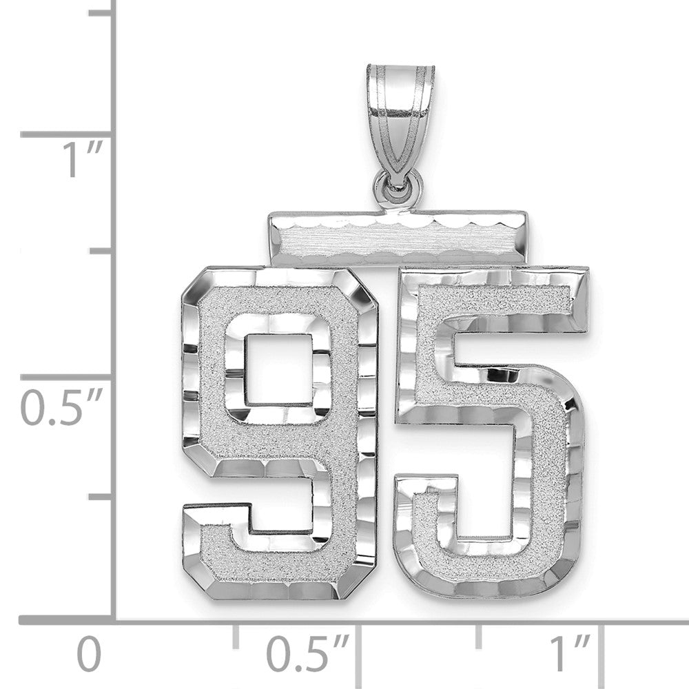 14K Weißgold großer gebürsteter Charm mit Diamantschliff Zahl 95