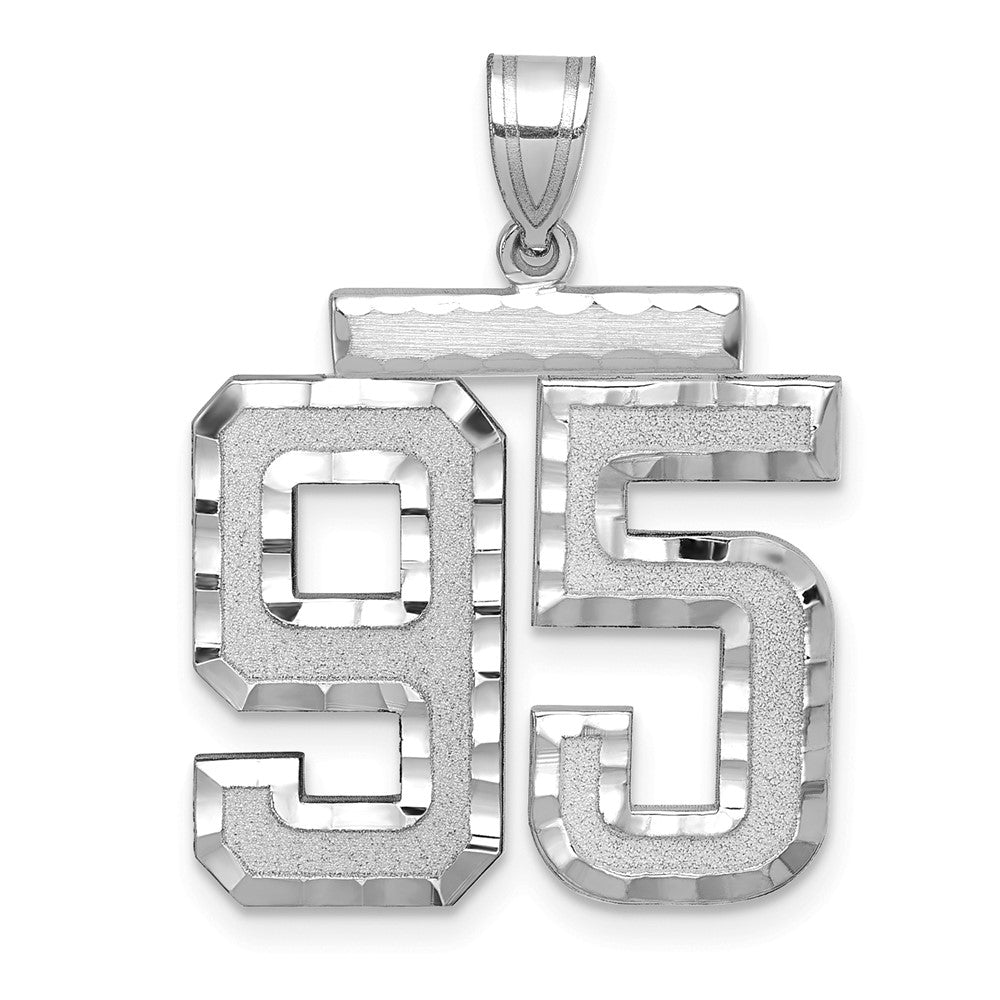 14K Weißgold großer gebürsteter Charm mit Diamantschliff Zahl 95