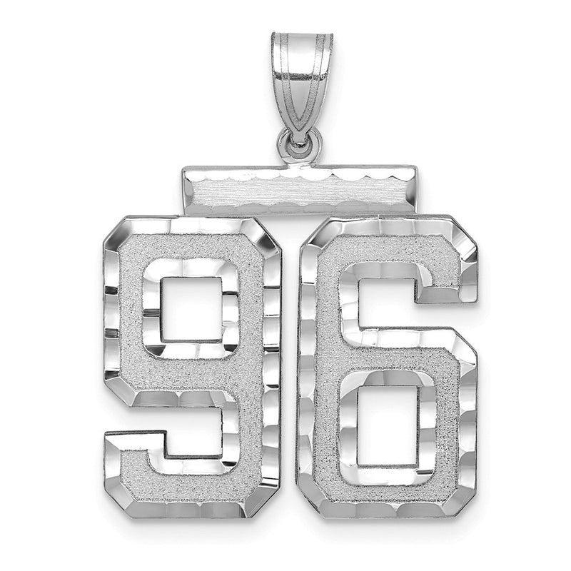 14 Karat Weißgold großer gebürsteter Charm mit diamantgeschliffener Zahl 96