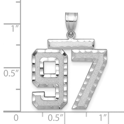 14K Weißgold großer gebürsteter Charm mit Diamantschliff „Zahl 97“