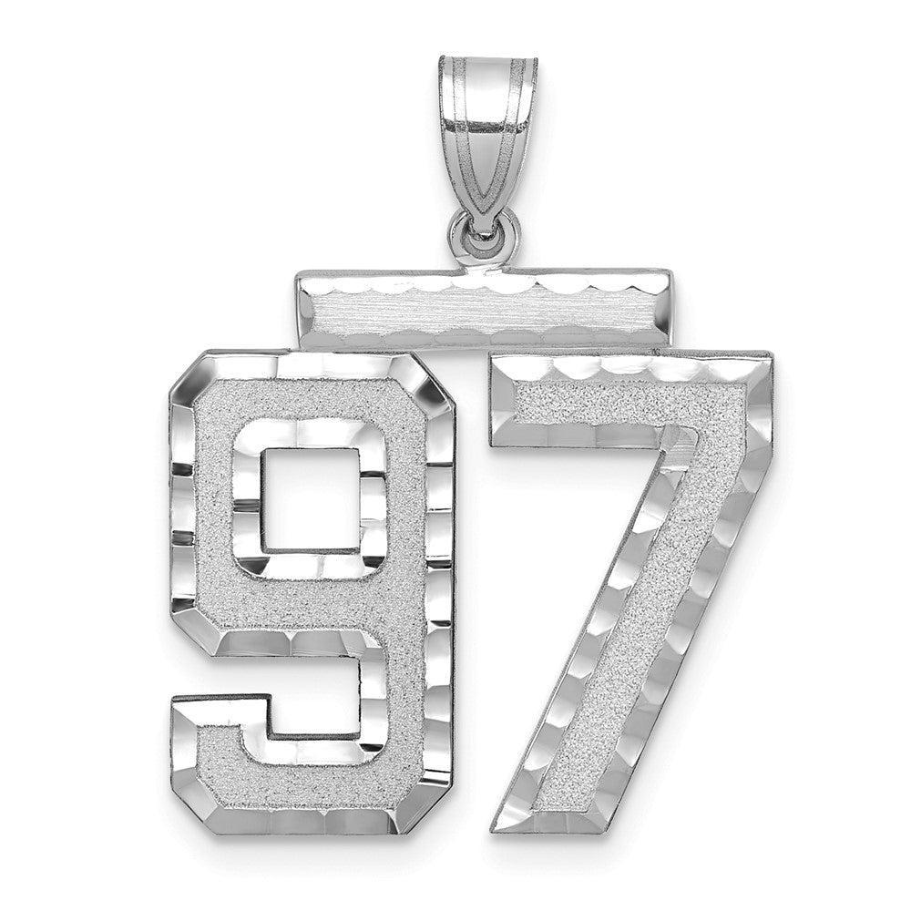 14K Weißgold großer gebürsteter Charm mit Diamantschliff „Zahl 97“