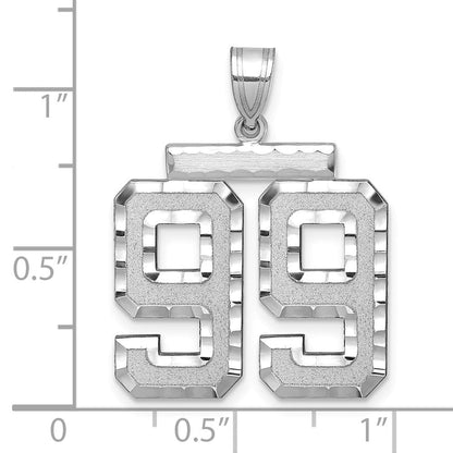 14K Weißgold großer gebürsteter Charm mit Diamantschliff „Zahl 99