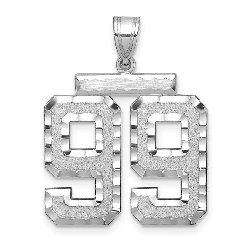 14K Weißgold großer gebürsteter Charm mit Diamantschliff „Zahl 99