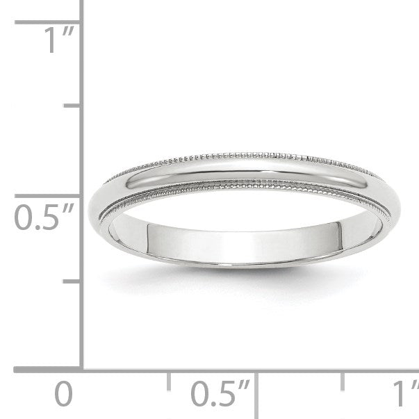 10K Weißgold 3 mm Milgrain halbrund Ehering